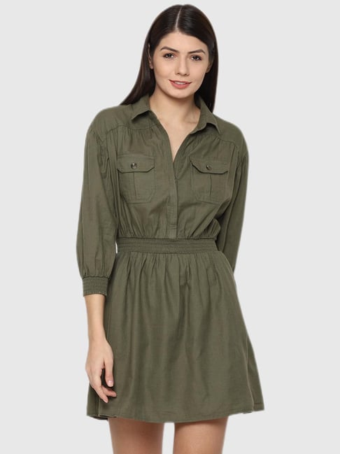 green emerald velvet dress American Eagle Womens U-0395-7260-300 Collared Shirt Midi Dress M Green:  Buy Online at Best Price in UAE