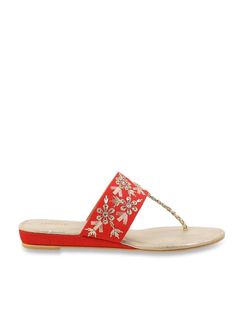 Mochi Women's Red T-Strap Wedges Price in India