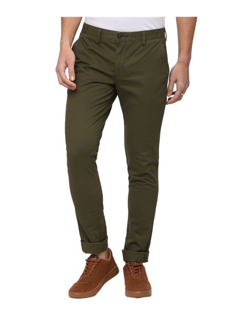 Buy Flying Machine Men Dark Olive Mid Rise Twill Weave Casual Trousers   NNNOWcom