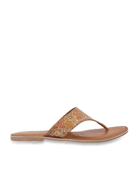 Mochi Women's Camel T-Strap Sandals