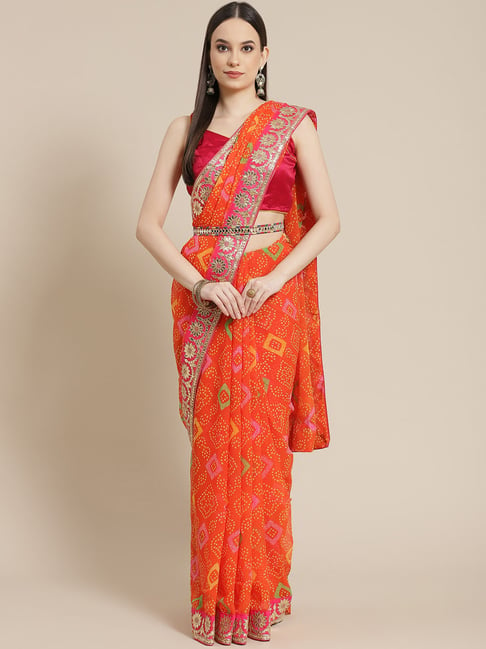 Buy online Women's Solid Orange Colored Saree With Blouse from ethnic wear  for Women by Shaily for ₹619 at 70% off | 2024 Limeroad.com