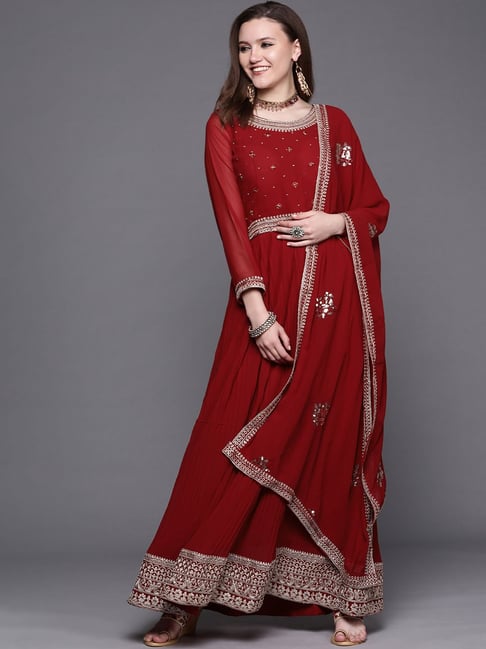 Maroon Rayon Cotton Plain Anarkali Style Gown