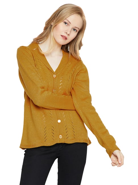 MADAME Mustard Self Design Cardigan