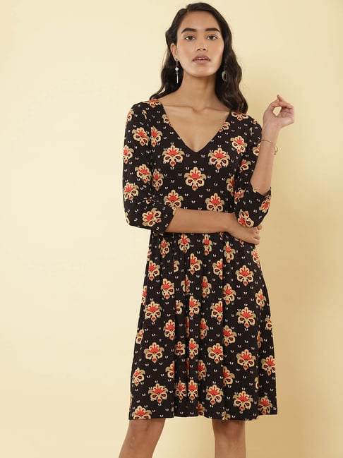 Label Ritu Kumar Black Printed Dress