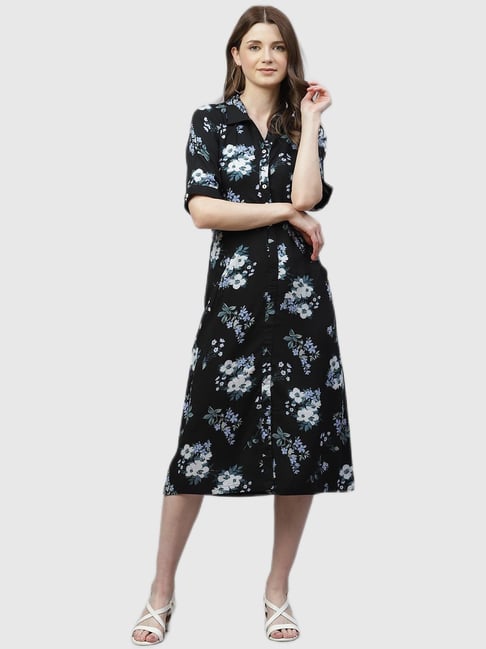 Ayaany Black Floral Print Dress