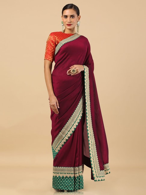 Soch Maroon Embroidered Saree Price in India