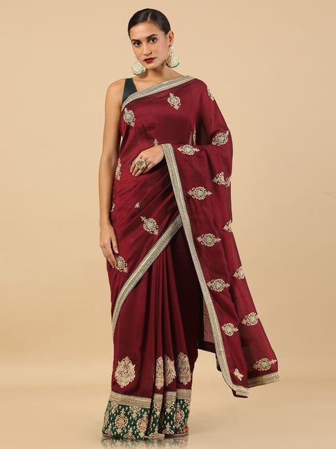 Soch Maroon Embroidered Saree