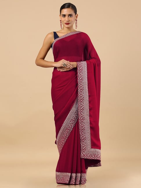 Soch Maroon Embroidered Saree Price in India