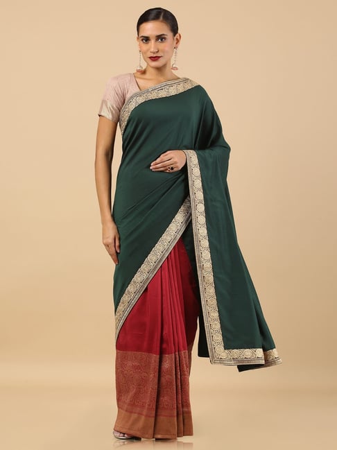 Soch Green & Maroon Embroidered Saree