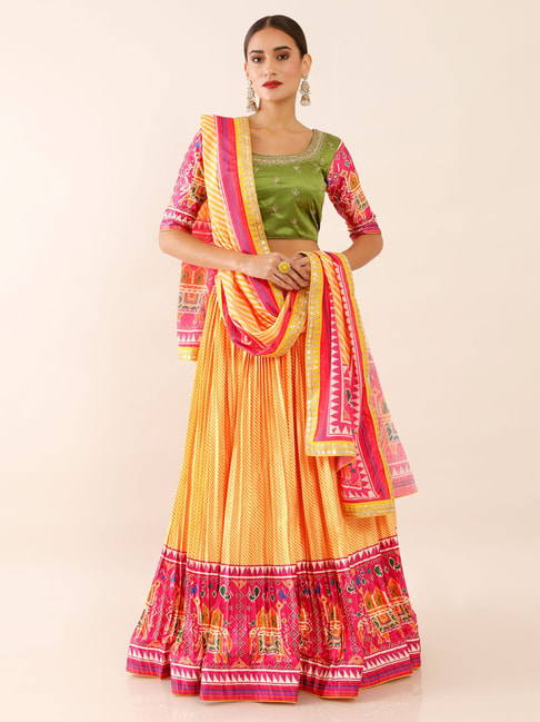 Soch Yellow & Pink Printed Lehenga Price in India