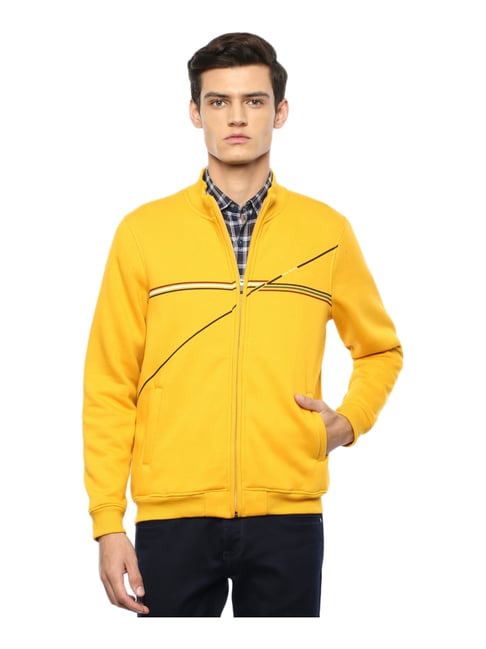 Buy Louis Philippe Yellow Cotton Regular Fit Striped Sweatshirt