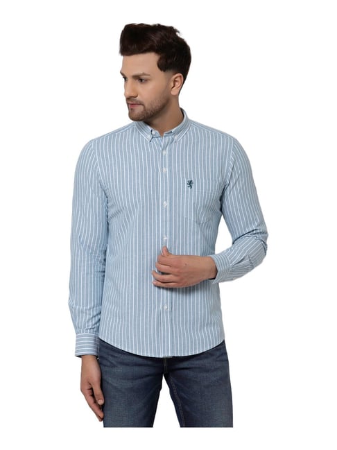 Red Tape Light Blue Regular Fit Striped Cotton Shirt