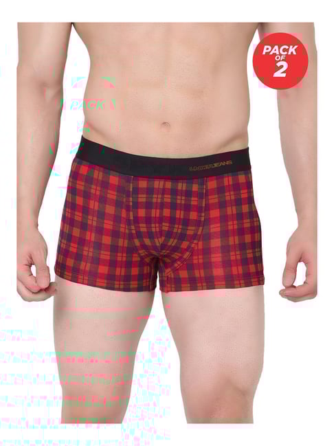 UnderJeans by Spykar Blue & Red Check Trunks - Pack of 2-picture-29