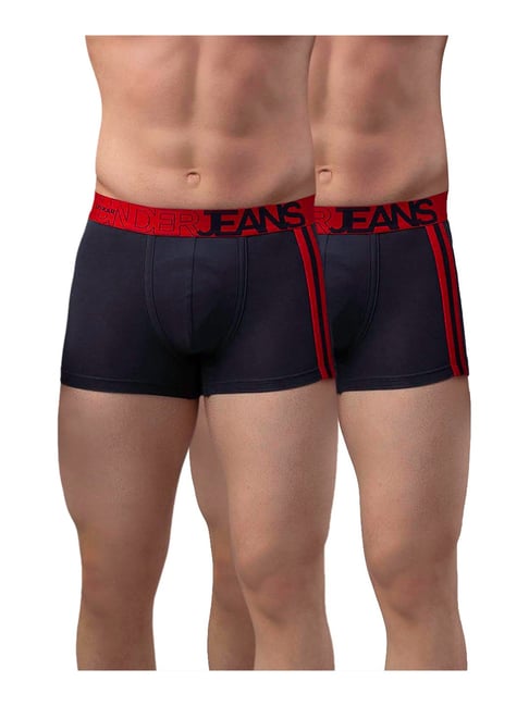 UnderJeans by Spykar Navy & Red Striped Trunks - Pack of 2-picture-17