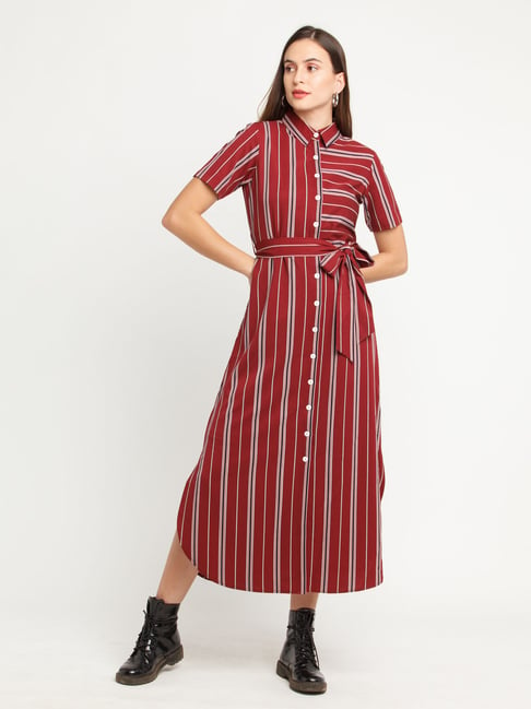Zink London Maroon Striped Dress Price in India