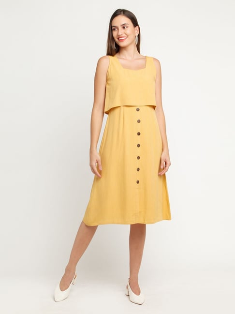 Zink London Yellow Flare Fit Dress Price in India