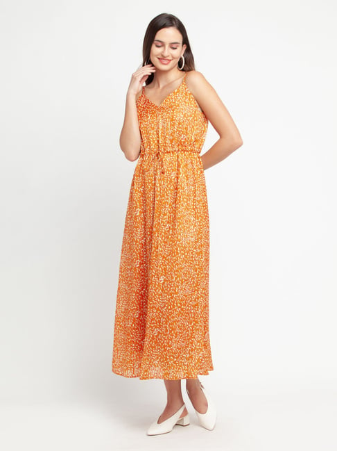 Zink London Orange Floral Print Dress Price in India