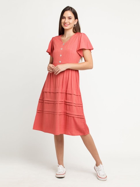 Zink London Pink Flare Fit Dress Price in India