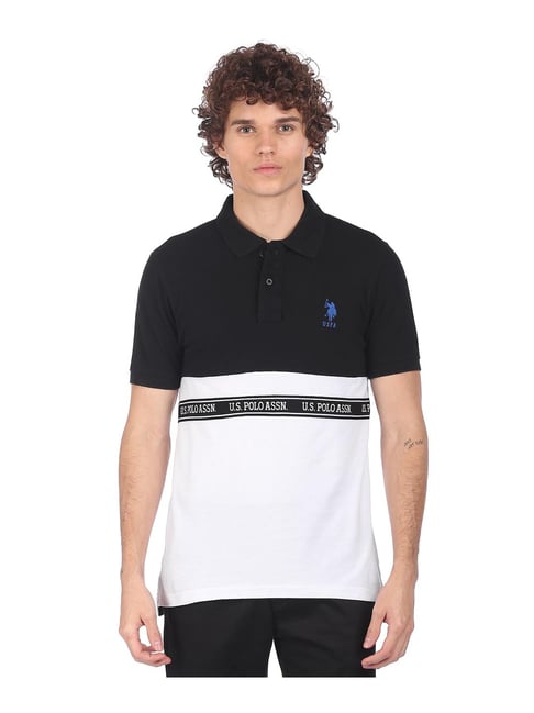 U S Polo Assn U.S. Polo Assn. Black & White Colour-Block Polo T-Shirt