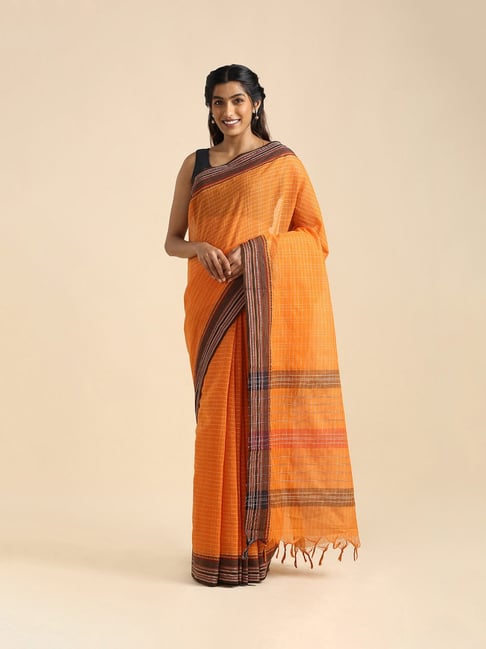 TANEIRA Orange Striped Saree With Blouse Price in India