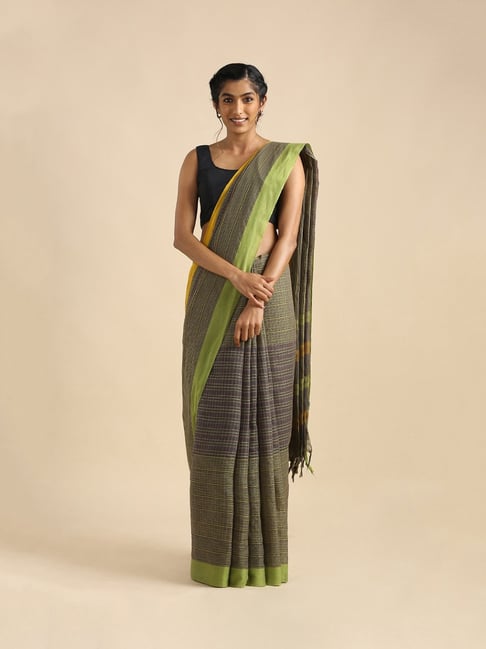 TANEIRA Green Striped Saree With Blouse Price in India