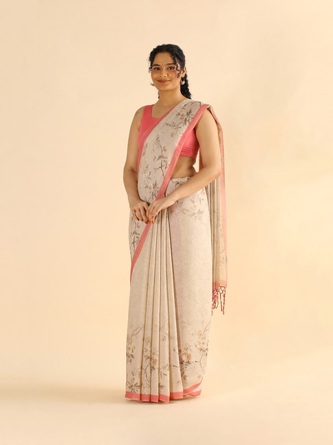 TANEIRA Beige Printed Saree With Blouse Price in India