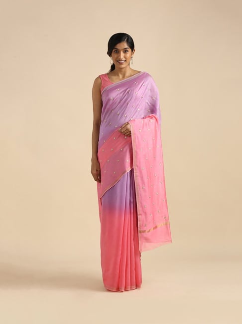 TANEIRA Violet & Pink Embroidered Saree With Blouse Price in India