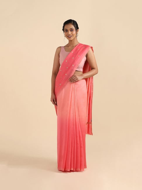TANEIRA Pink Embroidered Saree With Blouse Price in India