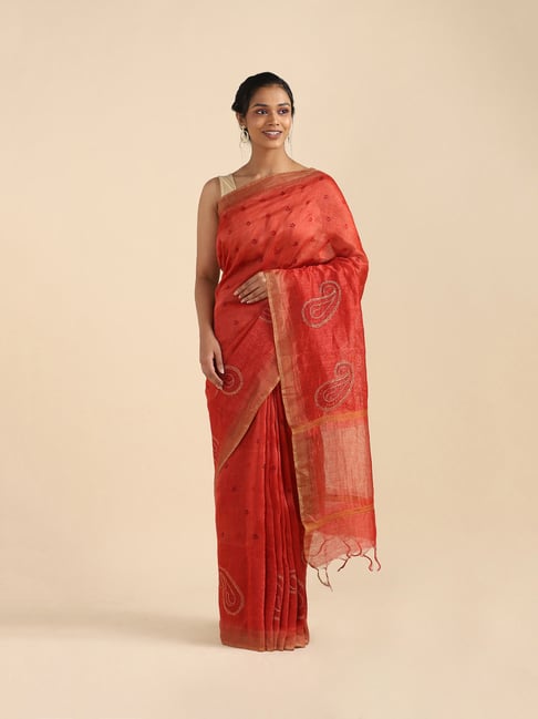 TANEIRA Red Embroidered Saree With Blouse Price in India