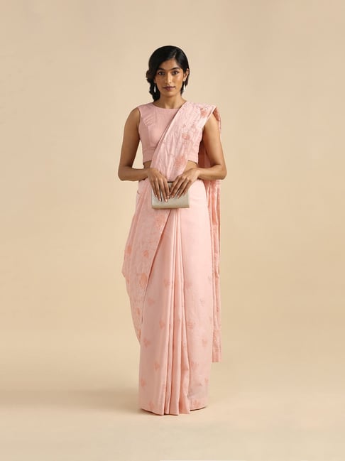 TANEIRA Peach Embroidered Saree With Blouse Price in India