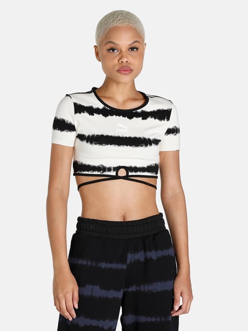 Buy Puma White \u0026 Black Tie - Dye Crop Top for Women Online @ Tata CLiQ