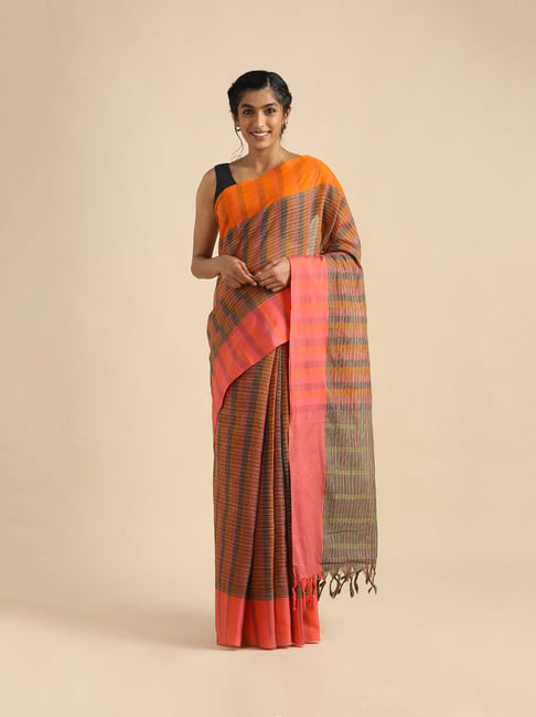 TANEIRA Multicolor Striped Saree With Blouse Price in India
