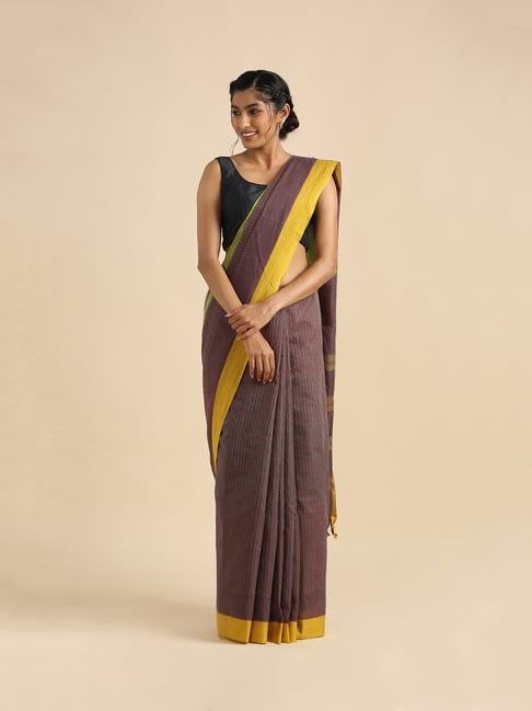 TANEIRA Mauve Check Saree With Blouse Price in India