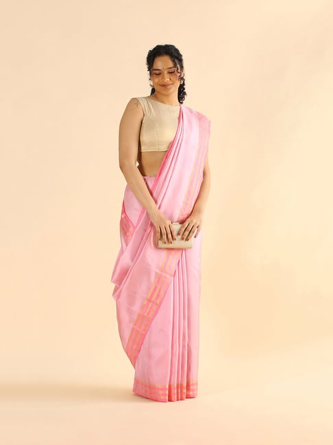 TANEIRA Pink Striped Saree With Blouse Price in India