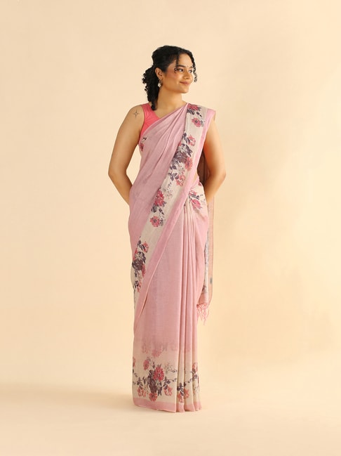 TANEIRA Pink Printed Saree With Blouse Price in India