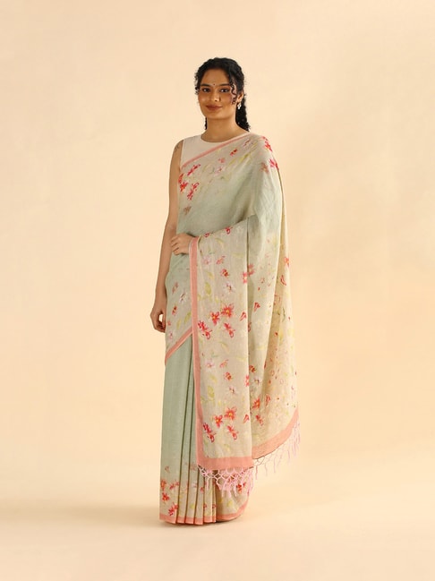 TANEIRA Light Green Printed Saree With Blouse Price in India
