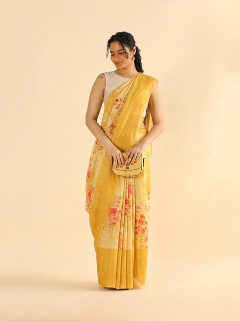 TANEIRA Yellow Printed Saree With Blouse Price in India