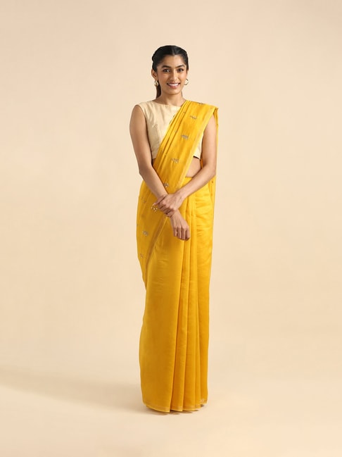 TANEIRA Yellow Embroidered Saree With Blouse Price in India