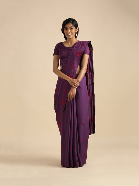 TANEIRA Purple Embroidered Saree With Blouse Price in India