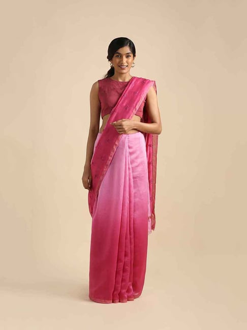TANEIRA Fuchsia Embroidered Saree With Blouse Price in India
