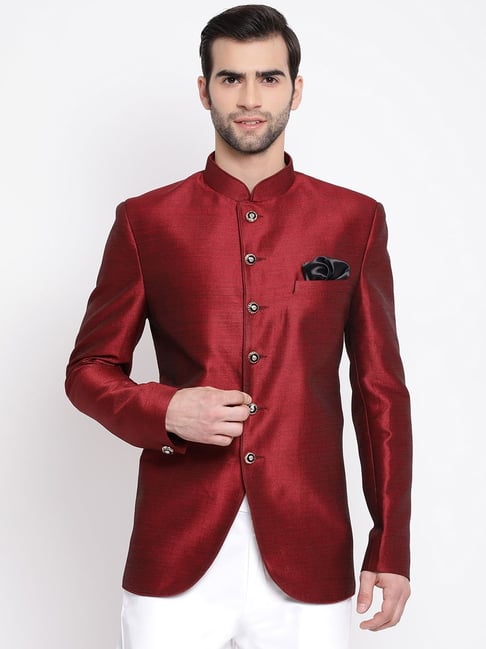 Buy Men Maroon Textured Slim Fit Party Nehru Jacket Online - 874514 | Louis  Philippe