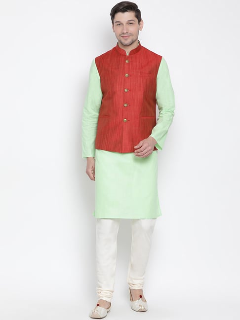 Buy online White Linen Kurta Pyjama Set With Nehru Jacket from Clothing for  Men by Vastramay for ₹1619 at 68% off | 2024 Limeroad.com