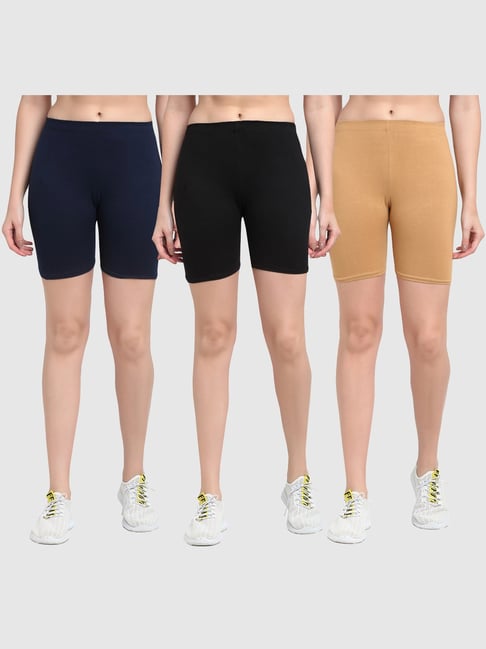 Gracit Navy & Black Cotton Sports Shorts - Pack Of 3-picture-13