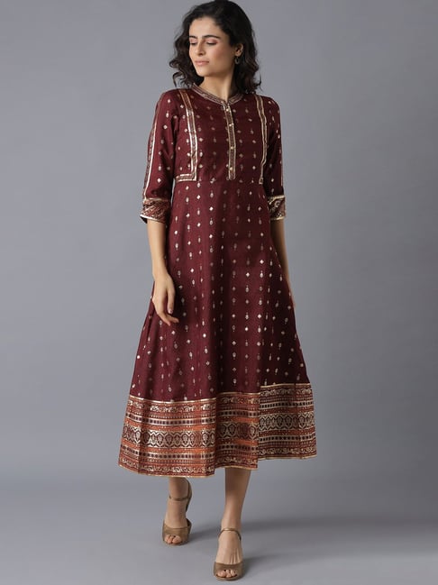 Aurelia Maroon Printed A-Line Dress Price in India