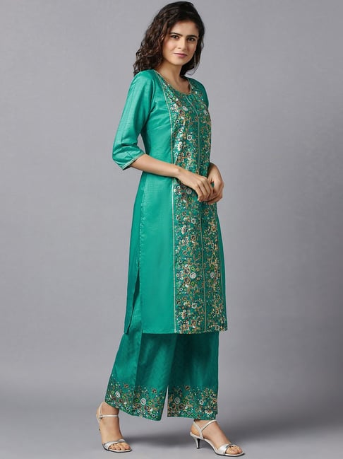 Buy Aurelia Green Floral Print Kurta Palazzo Set for Women Online Tata CLiQ