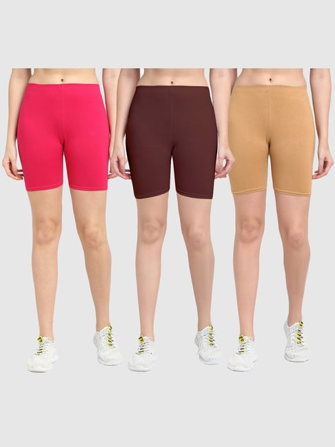 Gracit Pink & Brown Cotton Sports Shorts - Pack Of 3-picture-47