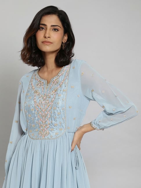 Sky Blue Schiffli Embroidered A-line Dress – M MarchLabel India