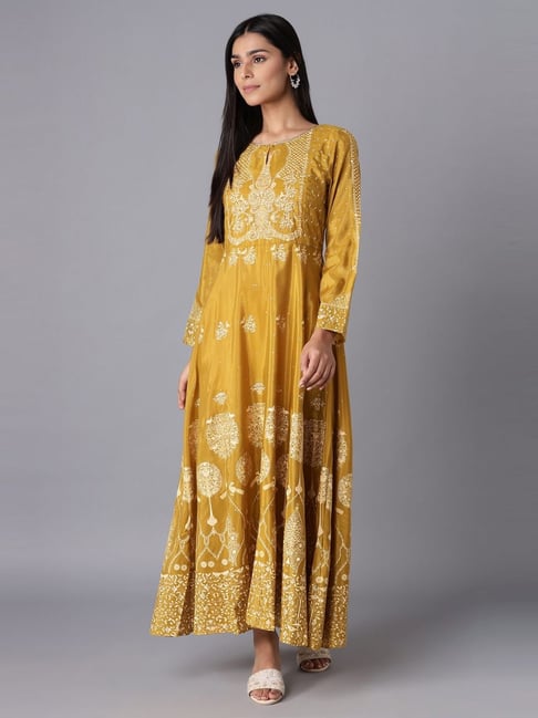 W Yellow Printed Maxi Dress Price in India