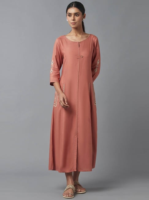 W Orange Embroidered Maxi Dress Price in India