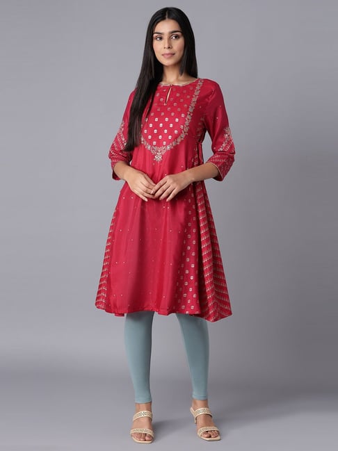 W Red Printed A Line Kurta Price in India